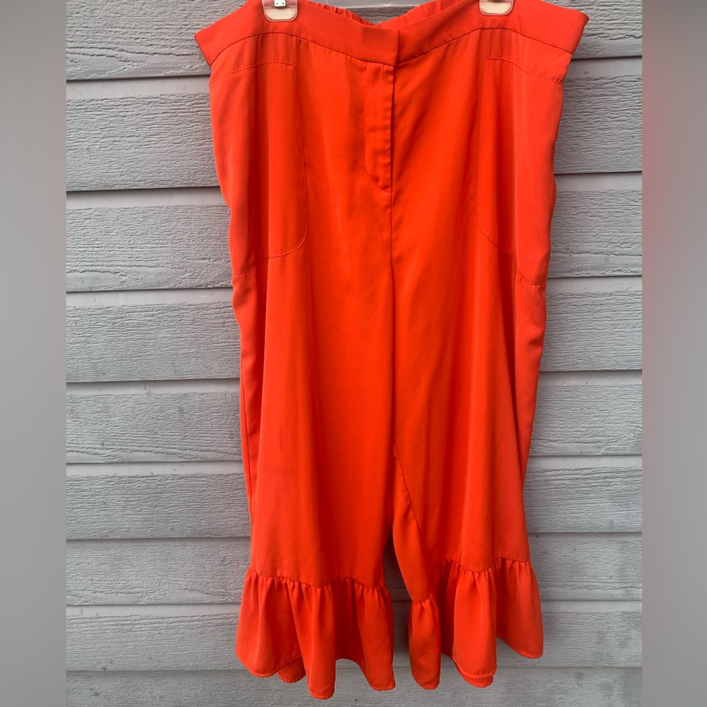 Eloquii Vibrant Orange Ruffle Hem Pants